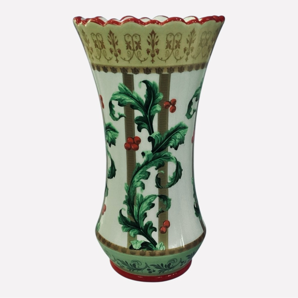 Laura Ashley Home Ceramic Vase – 9” Botanical Design Christmas Floral